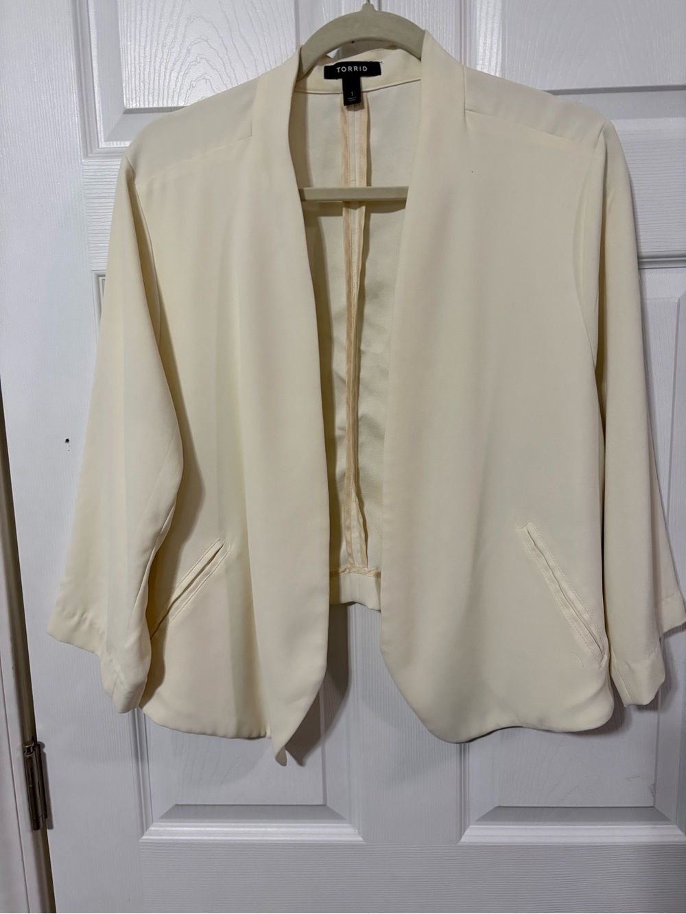 torrid Cream Open-Front Draped Blazer